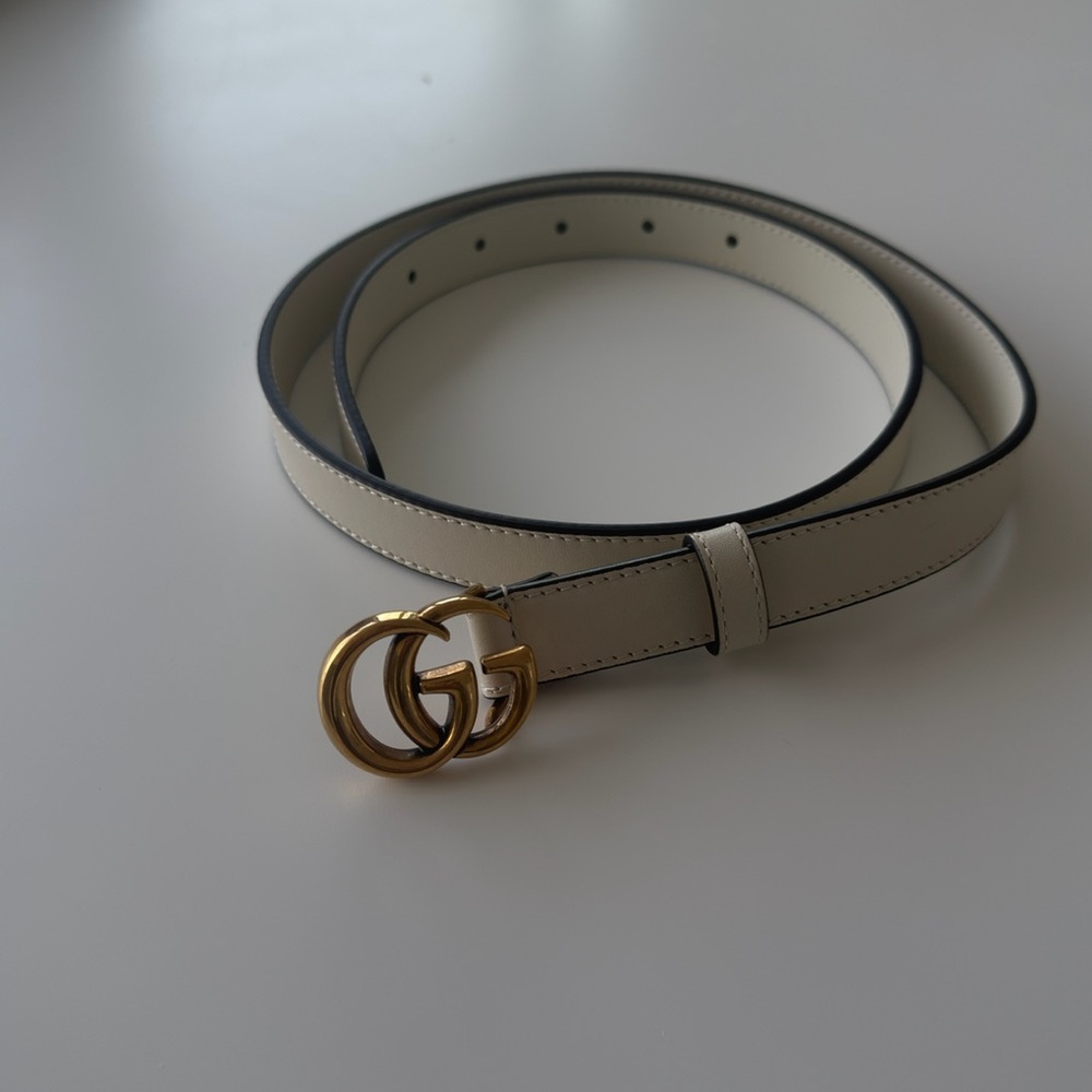 Gucci Cream Belt with Gold GG Buckle